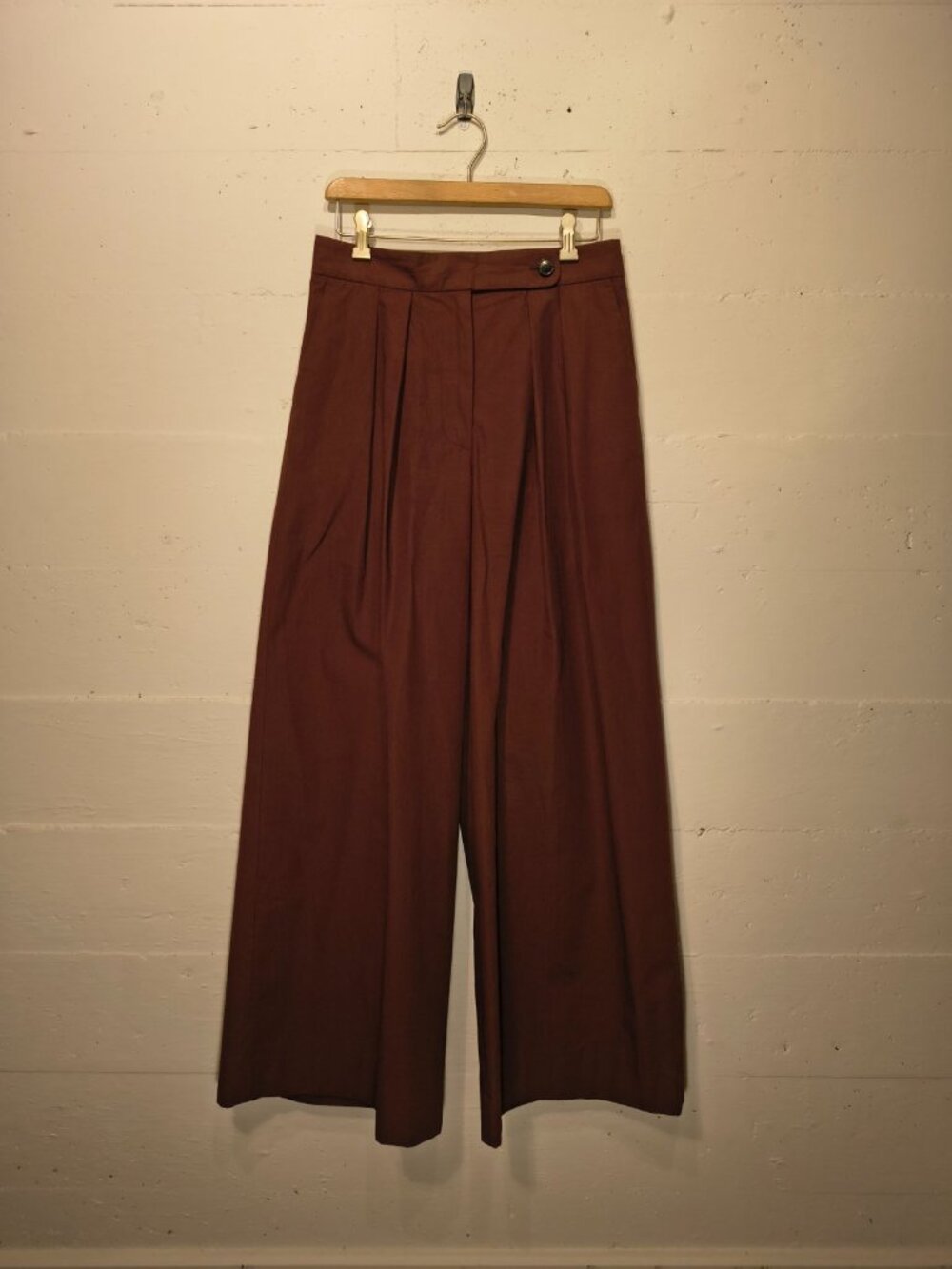 Dries Van Noten Brown Wide Leg Pleated Trousers Pants Size 38 100% Cotton